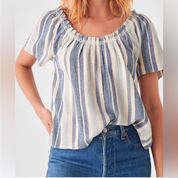 Faherty Tops - Faherty Annabelle Organic Cotton Blend Top Blue Striped Women Size Small